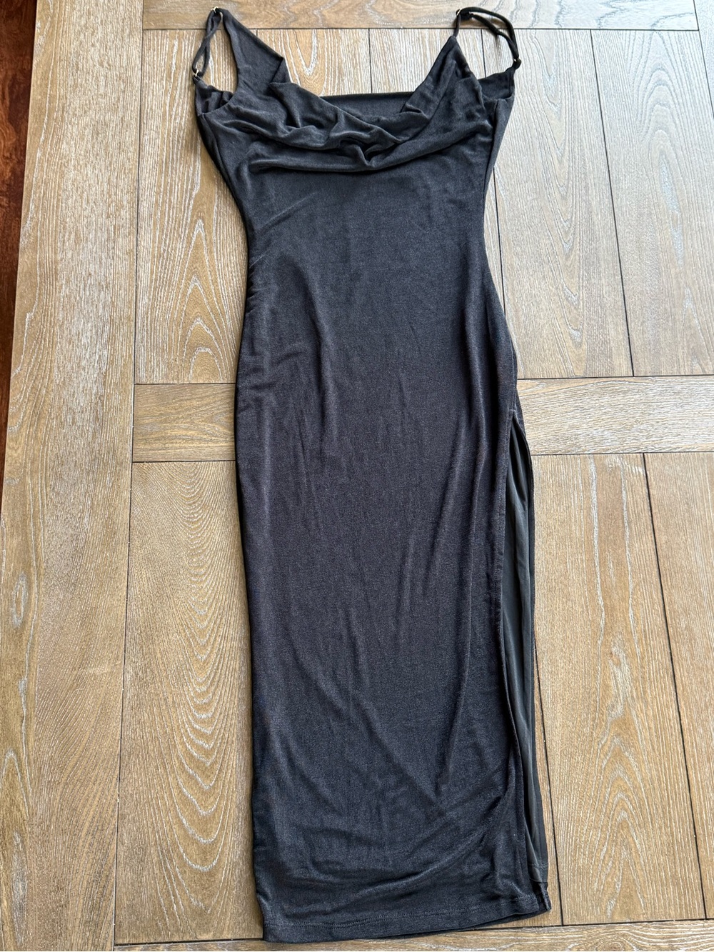 Sleek Black Cowl Neck Maxi Dress